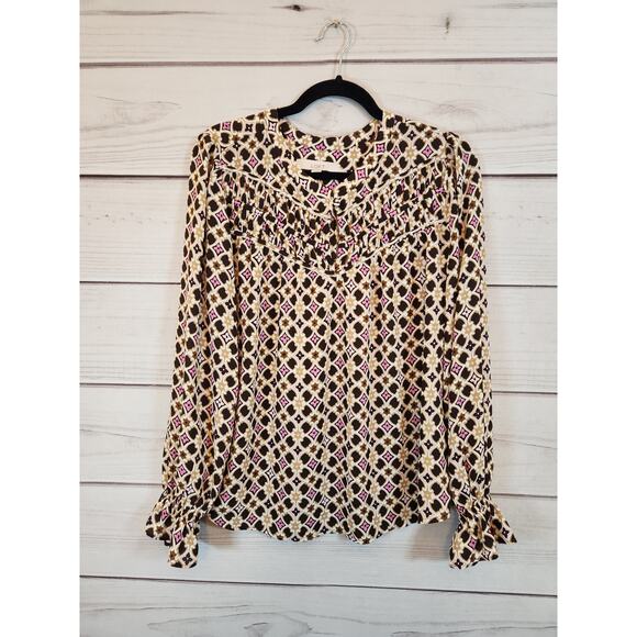 Loft Womens Multicolor Geometric Print Round Neck Long Sleeve Blouse Size Medium - Picture 1 of 6